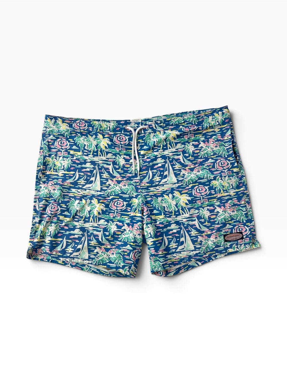 Vineyard Vines Blue Abstract Preppy Tropical Sailboat Swim Trunks